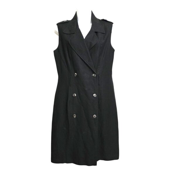 Maggy London Vintage Black Double Breasted Linen Blend Mini Dress Sz 6 - Picture 1 of 6